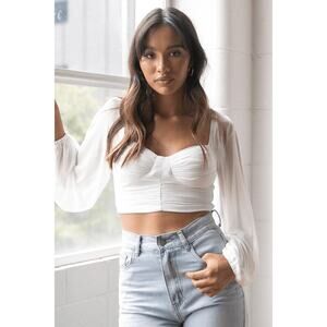 NWOT Petal and Pup cropped blouse, white, sheer sleeves, size 4